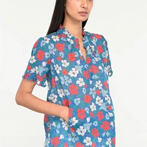 Banjanan Blue Red Green White Floral Blouse Top